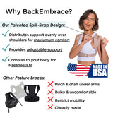 BackEmbrace Posture Corrector for Women and Men - Made in USA - Slim and Adjustable Shoulder Brace - Back Brace for Back Pain Relief - Sand Drizzle M/L