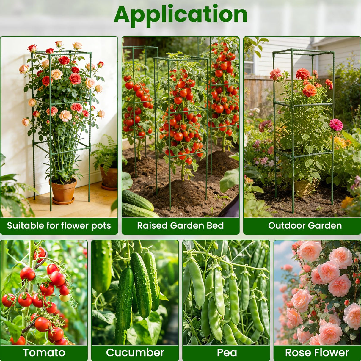 3 Pack Tomato Cages, 48'' Tall Tomato Plant Stakes Support for Raised Garden Bed Tomato, Square Trellis Cages for Garden Climbing Vegetables Flowers Fruits
