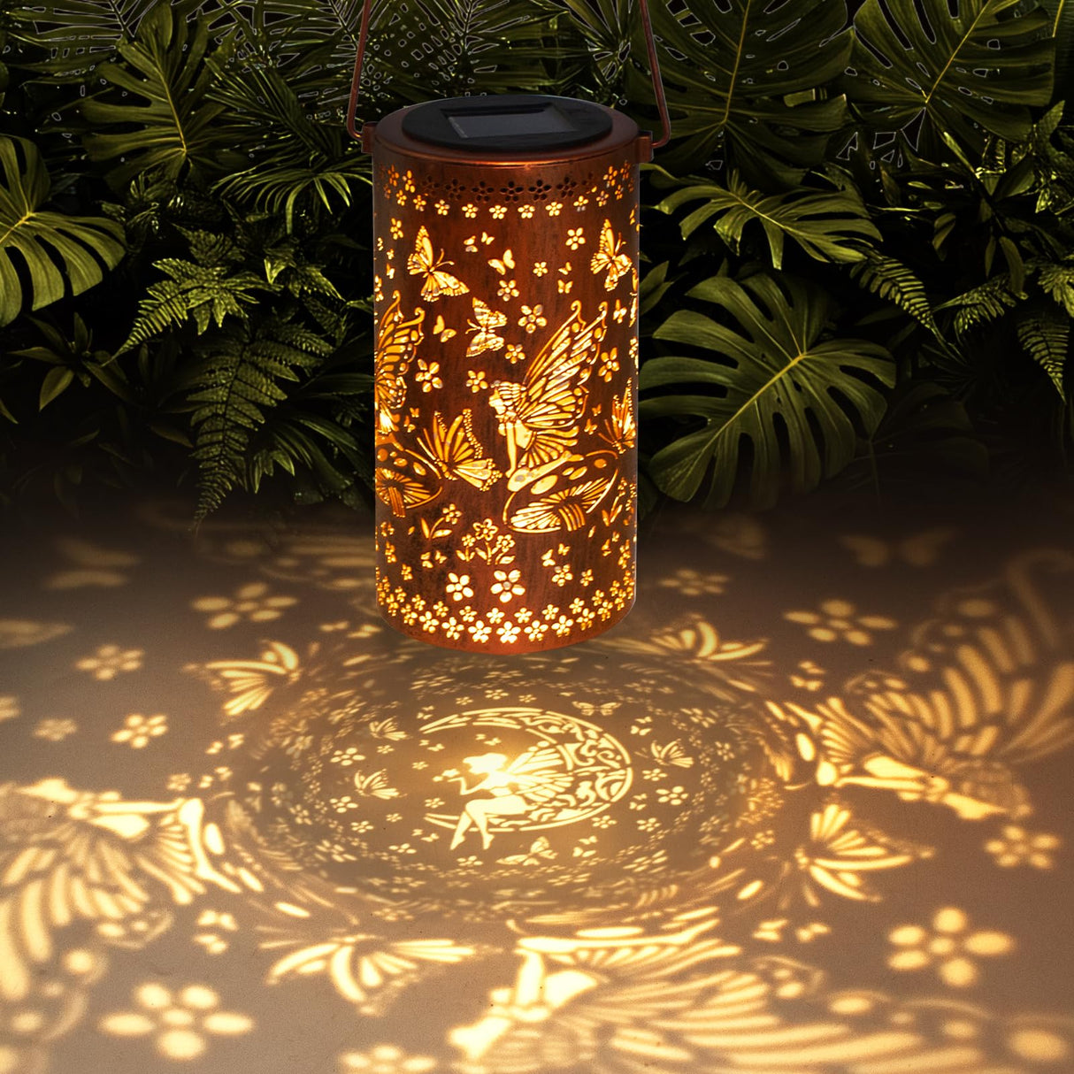 DIBIEECN Mothers Day Gifts for Mom, Birthday Gifts Grandma Ladies Solar Lanterns Outdoor Hanging Hollowed-Out Metal Waterproof LED Garden Decor Outside for Patio Yard Porch, Fairy, 1 Pack