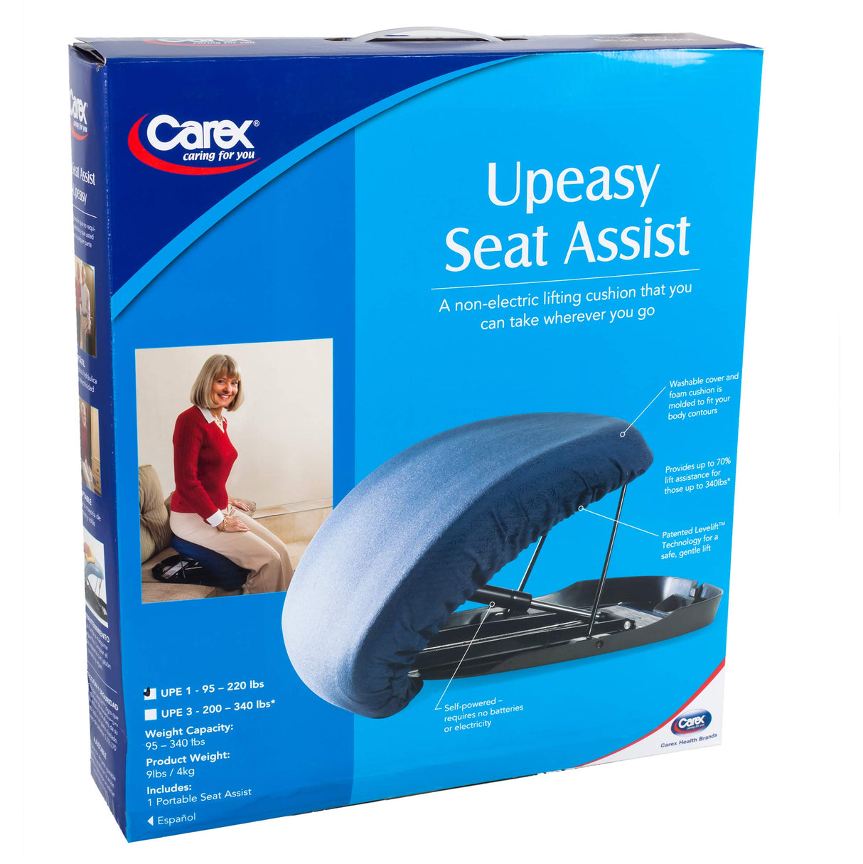 Carex Upeasy Seat Assist Plus - Chair Lift And Sofa Stand Assist - Portable Lifting Seat For Persons 200 Pounds to 340 Pounds, Provides 70% Assistance