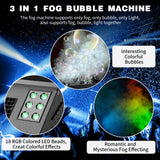 Fancybling 2000W Fog Machine, 3 in 1 Fog Bubble Machine with 2 Bubble Fans, 18 RGB LED Lights Smoke Bubble ALL IN ONE Fog Machine, Bubble Machine for Halloween Christmas Party Wedding Birthday