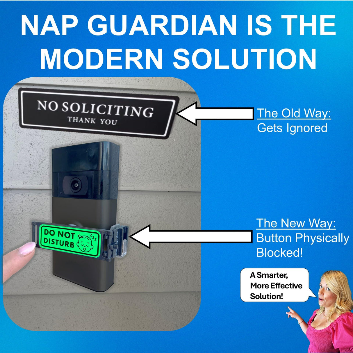 Nap Guardian – The Original – Invented in USA – No Soliciting Doorbell Cover for Ring & Video Doorbells – Blocks Button to Stop Ringing – Rotates Do Not Disturb/No Soliciting