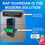 Nap Guardian – The Original – Invented in USA – No Soliciting Doorbell Cover for Ring & Video Doorbells – Blocks Button to Stop Ringing – Rotates Do Not Disturb/No Soliciting