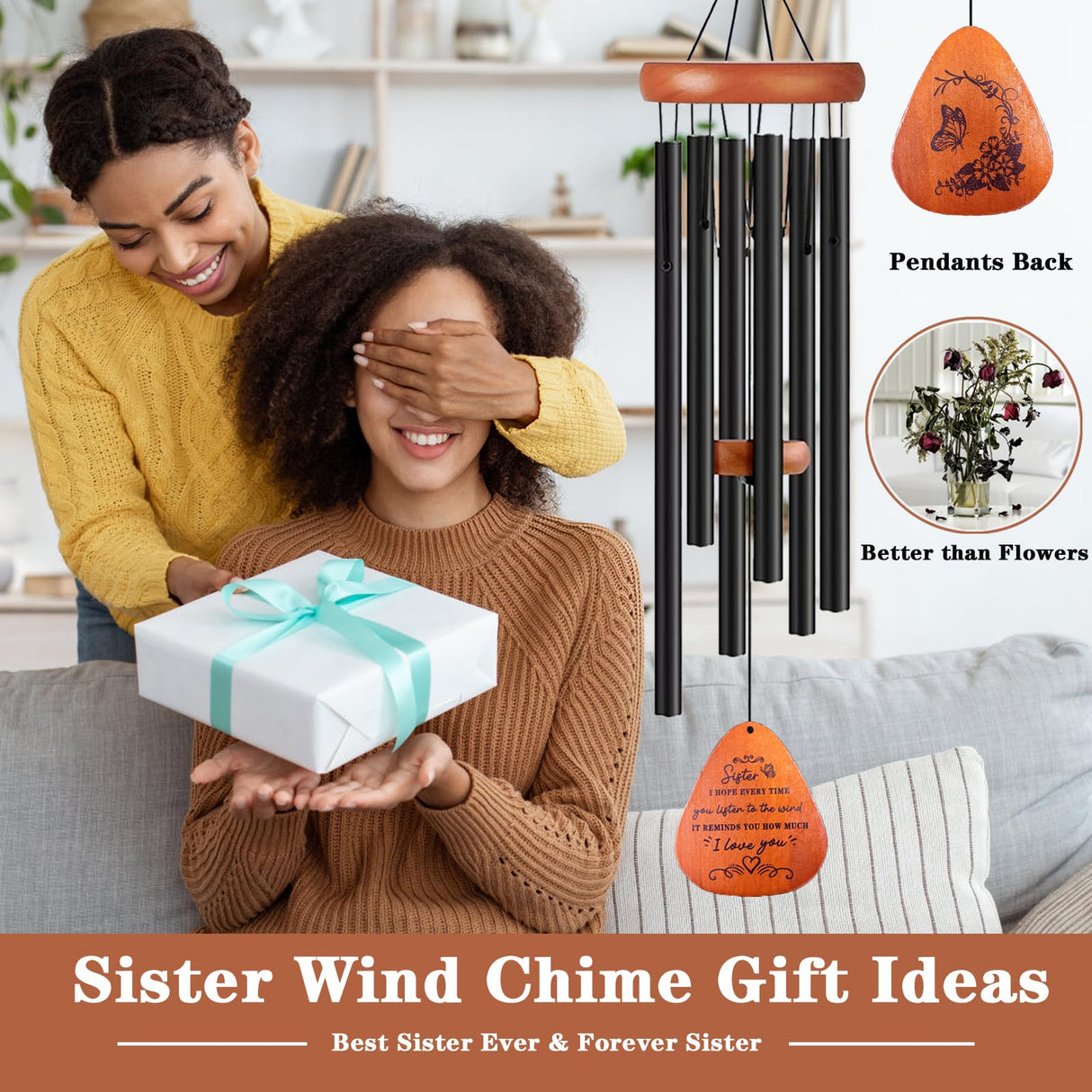 Sister Gifts, Sister Birthday Gift, 32" Sister Butterfly Wind Chimes, Sisters Gifts from Sister for Christmas Mothers Day