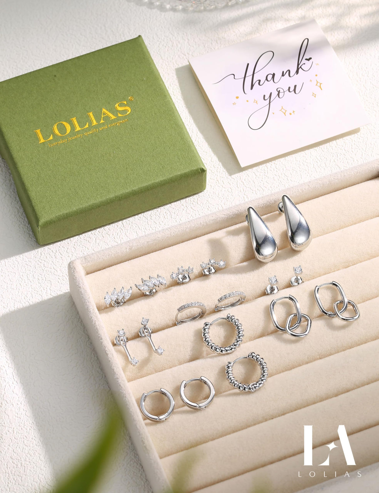 LOLIAS 9Pairs Hypoallergenic 14K Gold Plated Hoop Earrings Set for WomenLightweight Huggie Small Hoops Pearl Dainty Stud Hoop Earrings for Gift Silver Double Hoop Silver A