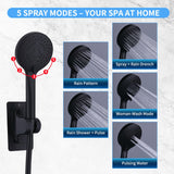 Peicuai Shower Head Combo, 10-Inch High-Pressure Rainfall Shower Head with 11-Inch Adjustable Extension Arm, 5-Setting Matte Black Handheld Shower with Long Hose, Powerful Spray for Low Water Pressure