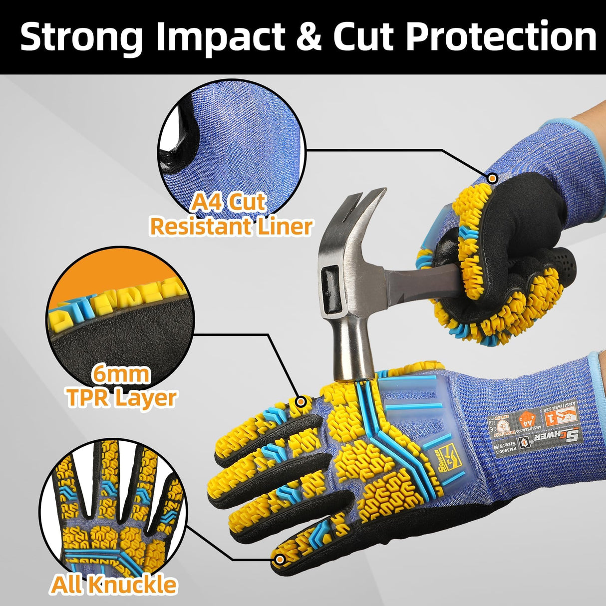 Schwer PRO-SKIN Impact Gloves with ANSI A4 Cut Reistant Protection, Flexible and Comfortable Work Gloves with Grip，Touchscreen, Used for Oil and Gas E&P，Mechanic, Construction, XL, PM3900-T