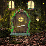 Jauay Miniature Fairy Garden Accessories: Glow in The Dark Fairy Door and Windows for Trees, Green Resin Garden Ornament with Lantern