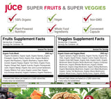 Juce Original Formula - Organic Super Fruit & Veggies Supplement - Gluten/Gelatin Free, Soy Free & Vegan- Reds & Greens Superfood Capsules- 23 Fruits & 23 Vegetables (180 Count)- By Terra Kai Organics