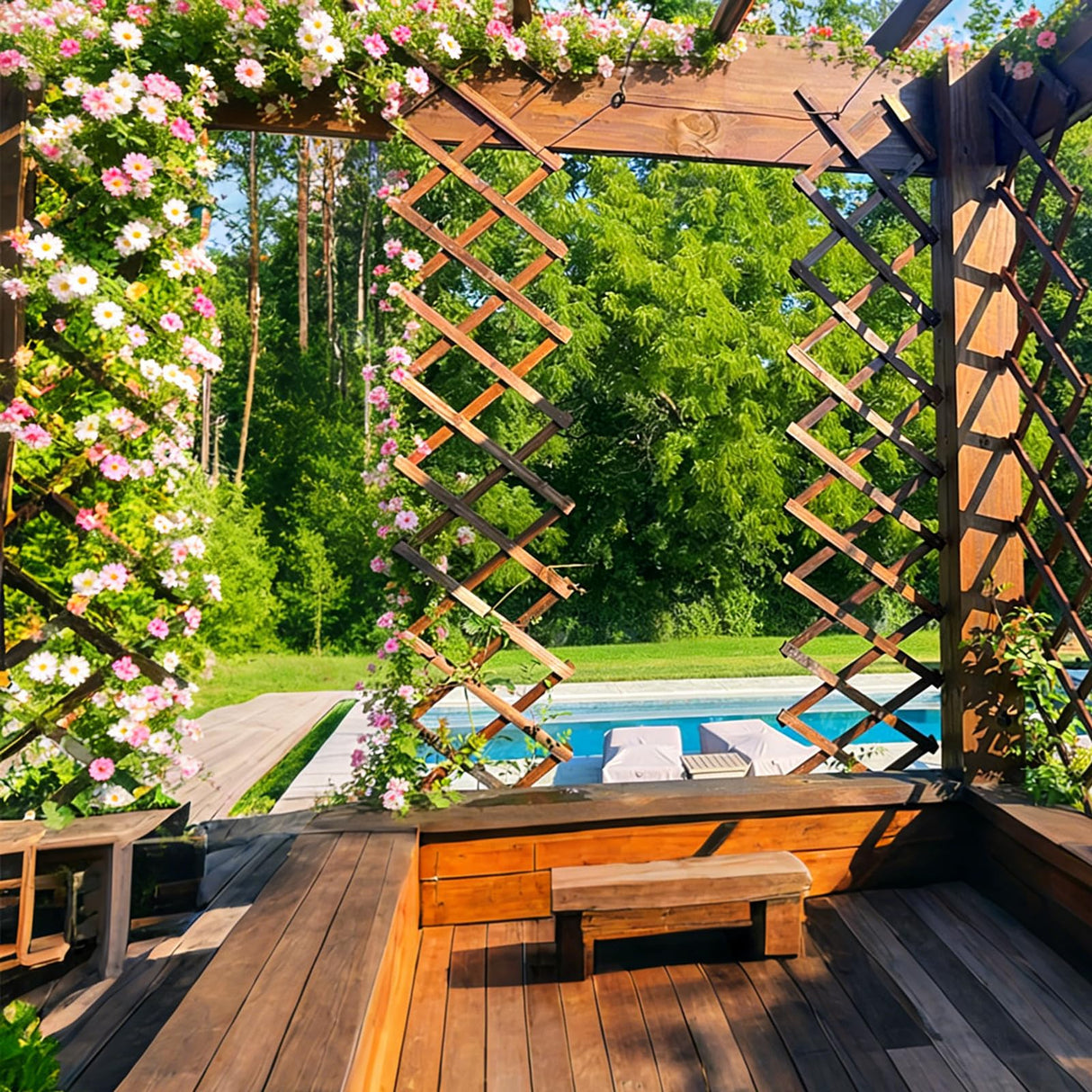 2Pcs Expandable Garden Trellis, 13" x 68" Thickened Wooden Lattice Trellis for Climbing Plants Outdoor Ivy Vine Rose Clematis for Garden Fence Wall Patio Room Decor (2Pcs Brown)