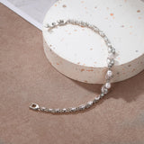 Crysdue Simulated Pearl CZ Wedding Leaf Tennis Bracelet for Women Clear