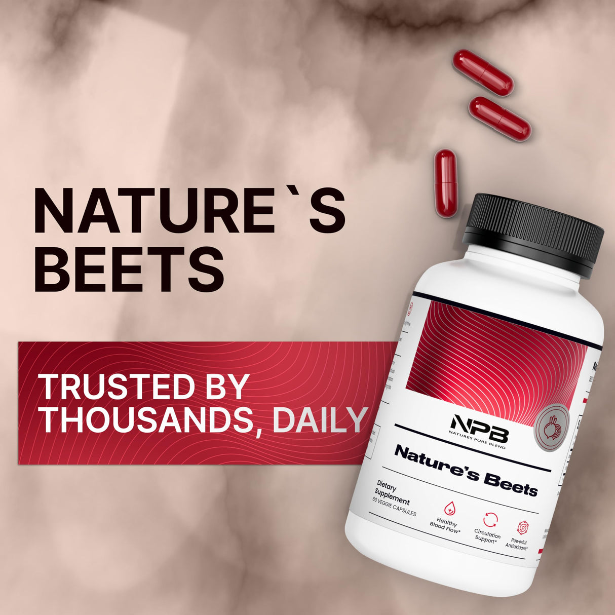 Nature's Pure Blend Organic Beet Root Powder Capsules – Beet Root Capsules & Beets Supplements for Circulation – L Arginine – Nitric Oxide Supplements – 1500MG