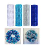 JStnana 4 Rolls Deco Mesh Ribbon for Chirstmas Wreath Making Supplies, 10Inch x 30Ft Metallic Burlap Mesh Blue Silve White Deco Mesh Rolls for Christmas Summer Blue Wedding Crafts Wreaths Decor