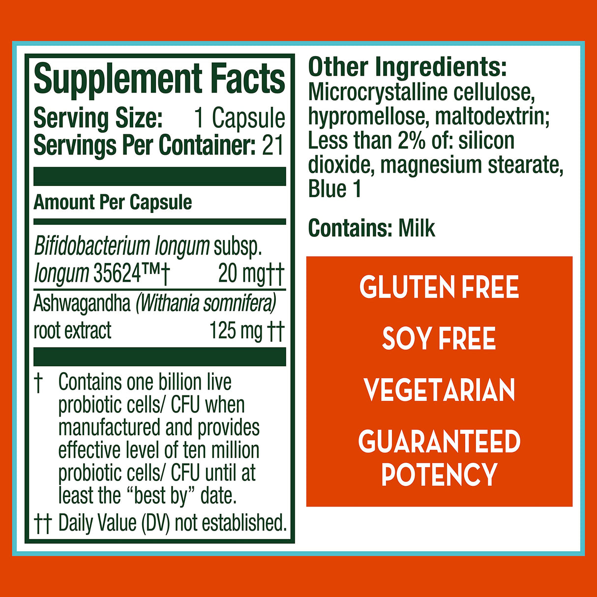 Align Probiotic, Digestive De-stress, Probiotic for Women and Men with Ashwagandha, Helps with a Healthy Response to Stress, Gluten Free, Soy Free, Vegetarian, 21 Capsules