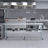 AmGood 18 in. x 96 in. Stainless Steel Work Table with Wheels | Metal Kitchen Food Prep Table | NSF