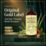 PURA D'OR Original Gold Label Anti-Hair Thinning Biotin Shampoo, 16oz