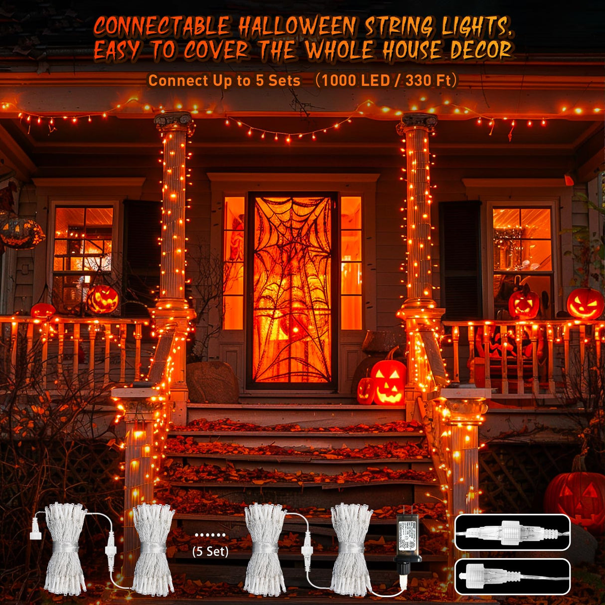 JMEXSUSS 66ft 200 LED Christmas String Lights Outdoor Indoor, Connectable Orange String Lights Clear Wire, Fall Light Plug in for Fireplace Tree Garden Patio Thanksgiving Fall Halloween Decor