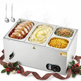WILPREP Commercial Food Warmer with Two 1/3 & Two 1/6 Pans, 1500W Countertop Electric Warmer, 86-185°F Adjustable Temp Control, Stainless Steel Buffet Bain Marie