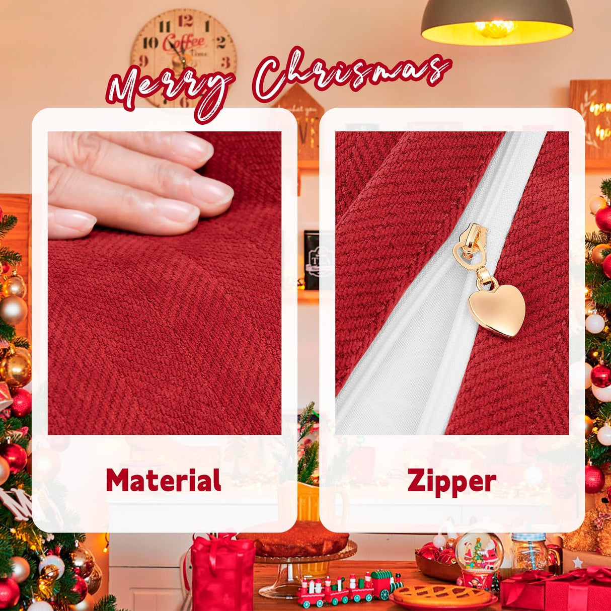 ZWJD Christmas Pillow Covers 24x24 Set of 2 Chenille Throw Red Cushion Covers with Elegant Design Soft and Luxurious Decorative Pillows for Couch, Bed, and Christmas Decor