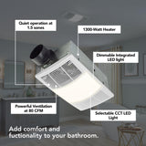 Broan-NuTone Bathroom Exhaust Fan with Heater Quiet 1.5 Sones, 80 CFM and 3-Level CCT Lighting, Powerful Ventilation and Warm Comfort for Any Bathroom