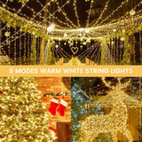 4 Pack Christmas String Lights Battery Operated with Timer, 132FT 400 LED Waterproof Twinkle Lights, 8 Modes Fairy Light for Indoor and Outdoor Bedroom Garland Tree Christmas Decorations (Warm White)