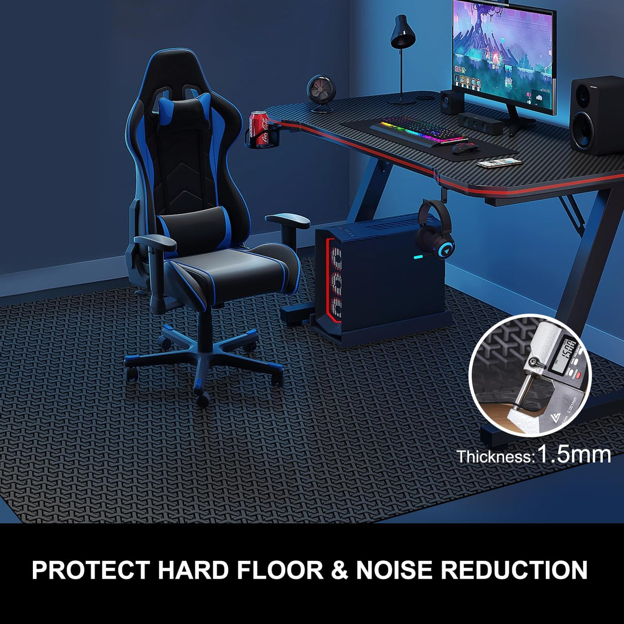 Office Chair Mat for Hard Floor, 50"x60" Large Computer Chair Mat, Unique Y-Shaped Pattern Floor Protector Rug for Rolling Chairs, Anti-Slip PVC Desk Floor Mat for Work, Home, Gaming