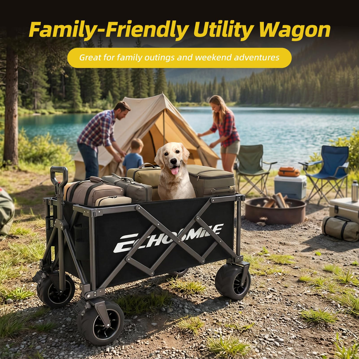 EchoSmile Wagons Carts Foldable Heavy Duty with 400Lbs Wt, 200L Cap, Black