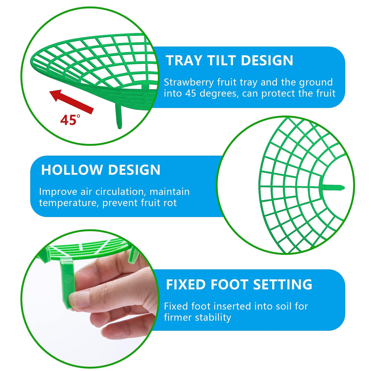 codree 10 Pack Strawberry Plant Supports, Strawberry Plant Stand with 3 Sturdy Legs, Strawberry Growing Racks, Strawberry Growing Frame, Protecting Strawberry Plants from Mold, Rot and Dirt, Green