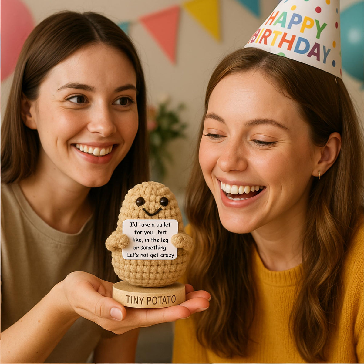 Funny Friendship Gift - Tiny Potato Crochet With 30 Sassy Messages for Women Friends Bestie Coworker Sister - Best Friend Birthday Gifts for Women, Emotional Support Encouragement Present Idea for Her