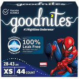 Goodnites Boys' Nighttime Bedwetting Underwear, Size Extra Small (28-43 lbs), 44 Ct (2 Packs of 22), Packaging May Vary