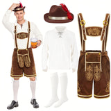 Spooktacular Creations Halloween Men Oktoberfest Costume Set, Lederhosen Men with German Bavarian Hat, Beer Costume, Adults Halloween Brown Outfit for Beer Festival Party (Large)
