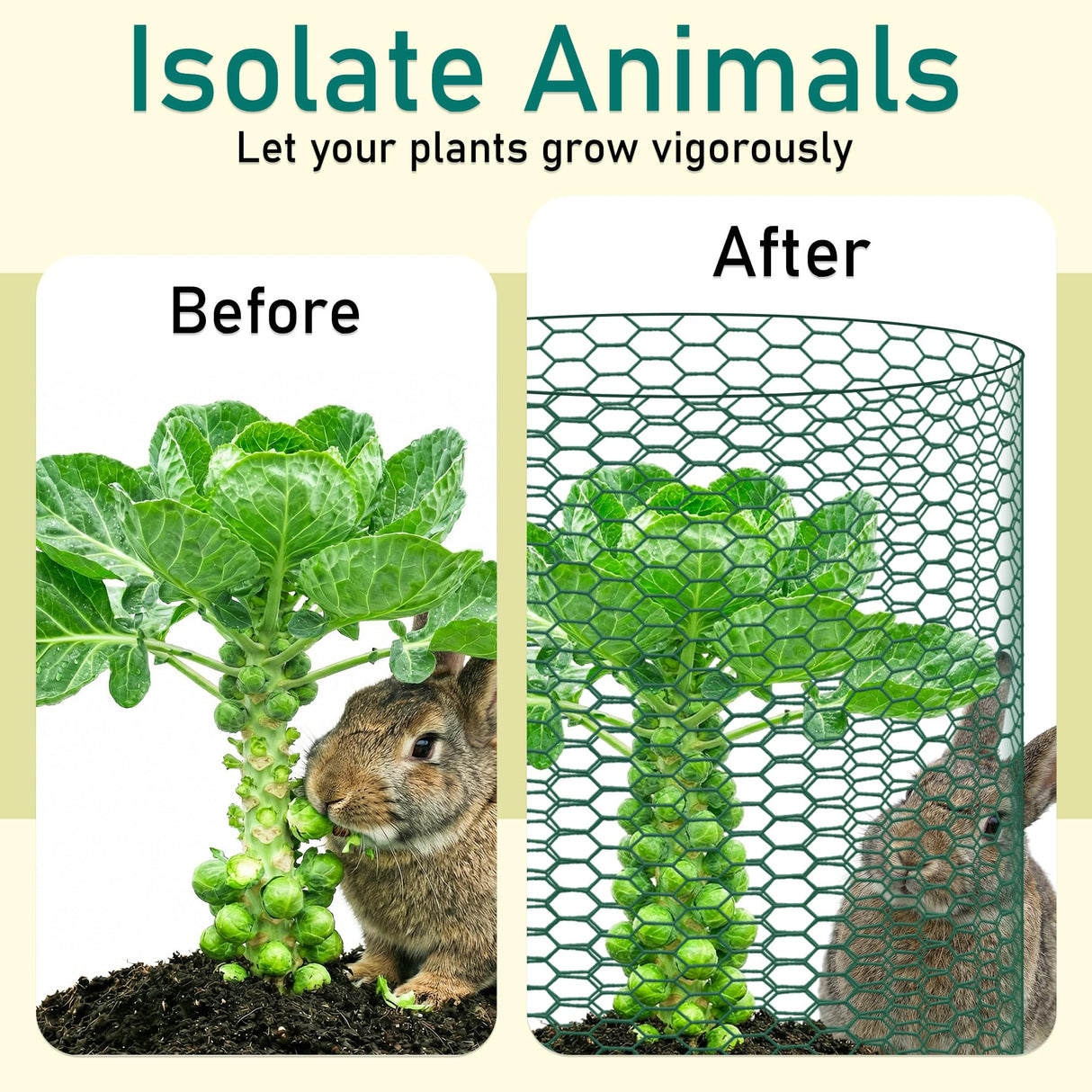 EcoBrisa 13.8x118" Plant Protectors from Animals, 2Roll Metal Mesh Plant Cages for Outdoor Plants Chicken Wire Cloche Wire Mesh for Garden Fence Kit with Ground Stakes & Nylon Tie,Gloves,Plier (Green)