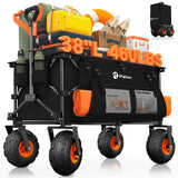 Originsure 220L Collapsible Beach Wagon with Balloon Wheels, 460lbs, Black