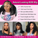 HUIWANYAN Bob Wig Human Hair 13x4 HD Lace Front Wig Glueless Wigs Human Hair Pre Plucked Short Bob Lace Front Wigs Human Hair For Black Women Nature Hairline 180% Density 14 Inch