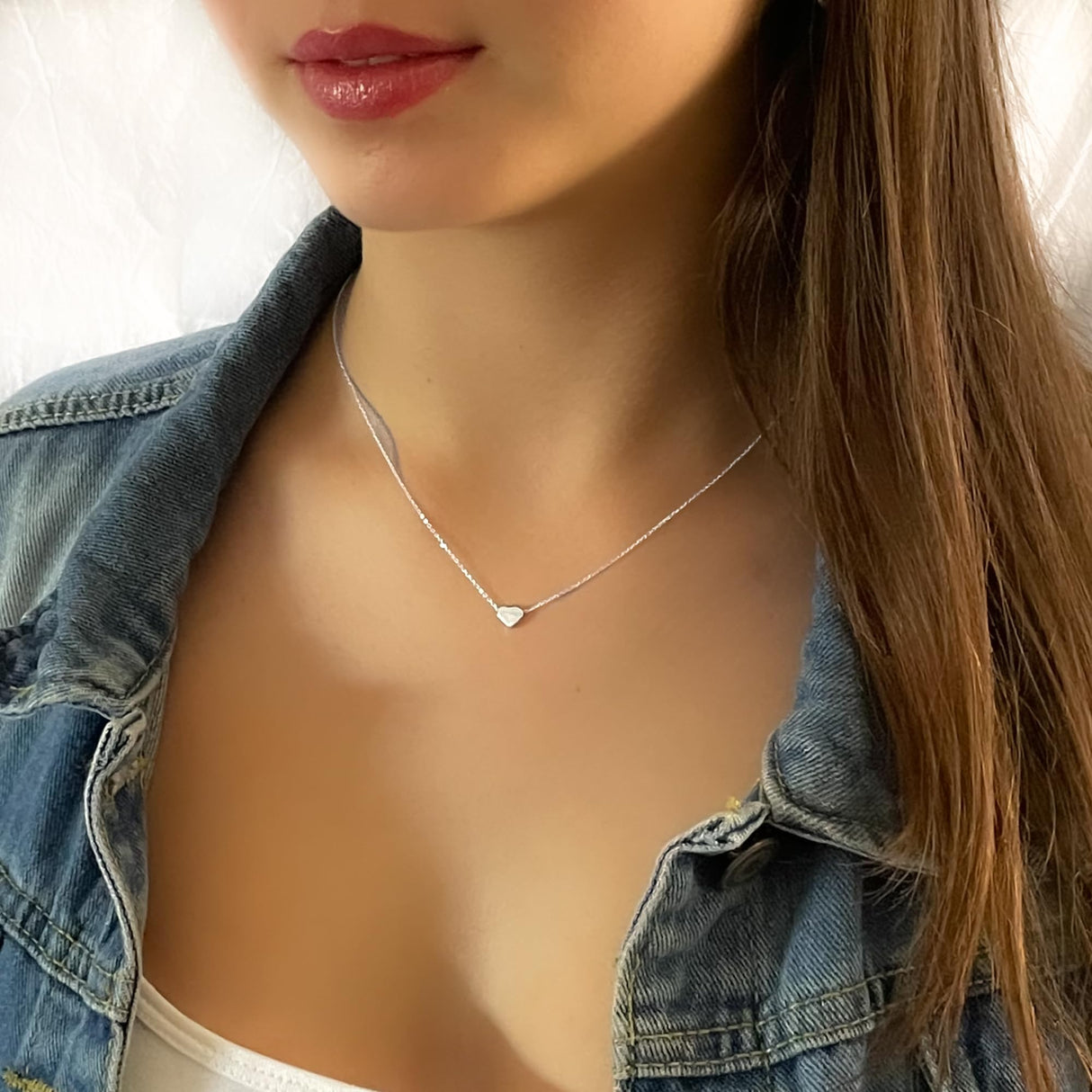 Annika Bella Silver Heart Necklace for Women, Waterproof Dainty Sliding Bead Heart Charm Necklace, Adjustable Minimalist Everyday Jewelry Gift for Her