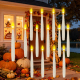 JMTONE Window Candles with Light Sensor Dusk to Dawn, 14PCs Window Candles Battery Operated with Nano Adhesive Strip, 6.1" Flameless Taper Candle for Halloween, Christmas, Xmas Holiday Home Decor