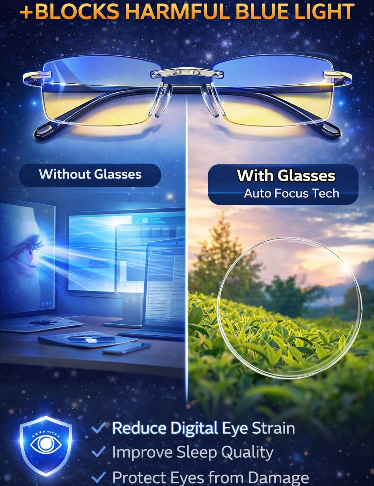 Intelligent Dual Focus Glasses, 2026 New Self Sync Wonder Glasses, Adjustable Auto Focus Eyeglasses for Women Men