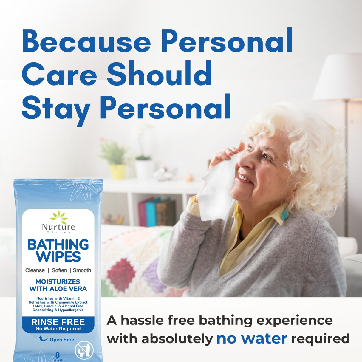 Nurture Rinse Free Bathing Wipes for Adults w/Aloe Waterless Cleansing for sensitive skin Disposable Adult Body Bath Wet Wipe for Disabled Bedridden (Pack of 40 (individually wrapped))