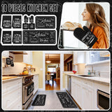 Fourluoo 10 Pcs Farmhouse Kitchen Decor and Accessories Set 4 Kitchen Towels 2 Pot Holders 2 Oven Mitts 2 Rugs for Christmas Thanksgiving Cooking Baking Daughter Mom Gifts(Black,Classic Style)