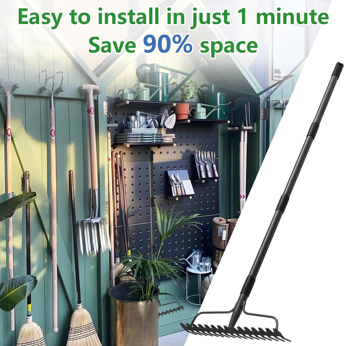 TAILERNRUYE 77 inch Bow Rake, 2-in-1 Metal Garden Lawn Rake for Weeding Digger Loosening Soil Raking Leaf Leveling Rocks Spreading Mulch Gravel 17 Tines Adjustable Garden RakeBow Rake