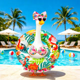 Ciyufavo 23 in Porch Goose Summer Outfit Bikini, Hawaiian Porch Goose Swimsuit Clothes Costume Accessories with Bow Glasses Swim Ring for 23" Summer Goose Garden Patio Statue Decor (Flamingos)
