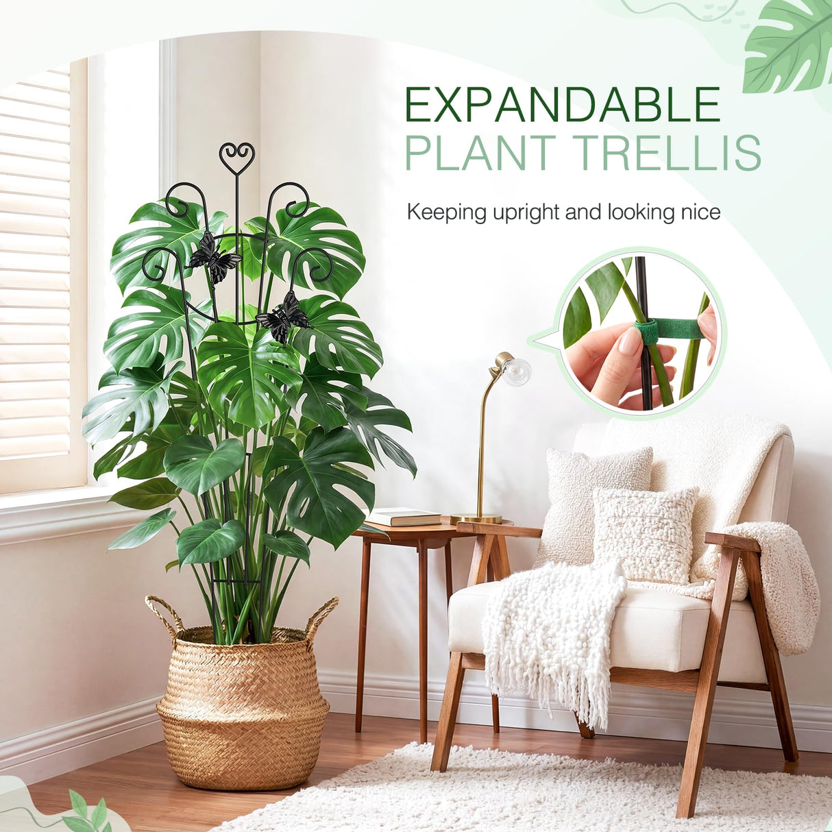 MEILIDY 32.6 Inch Expandable Plant Trellis with Tape Tie, Black, 2 Packs