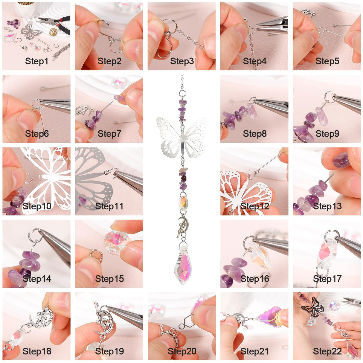 400Pcs DIY Suncatcher Making Kits,Crystal Suncatcher Prism Hanging Kit with Hooks/Chain Rainbow Maker,Make Your Own Decorative Hanging Suncatchers for Adults Wedding Windows Home Garden