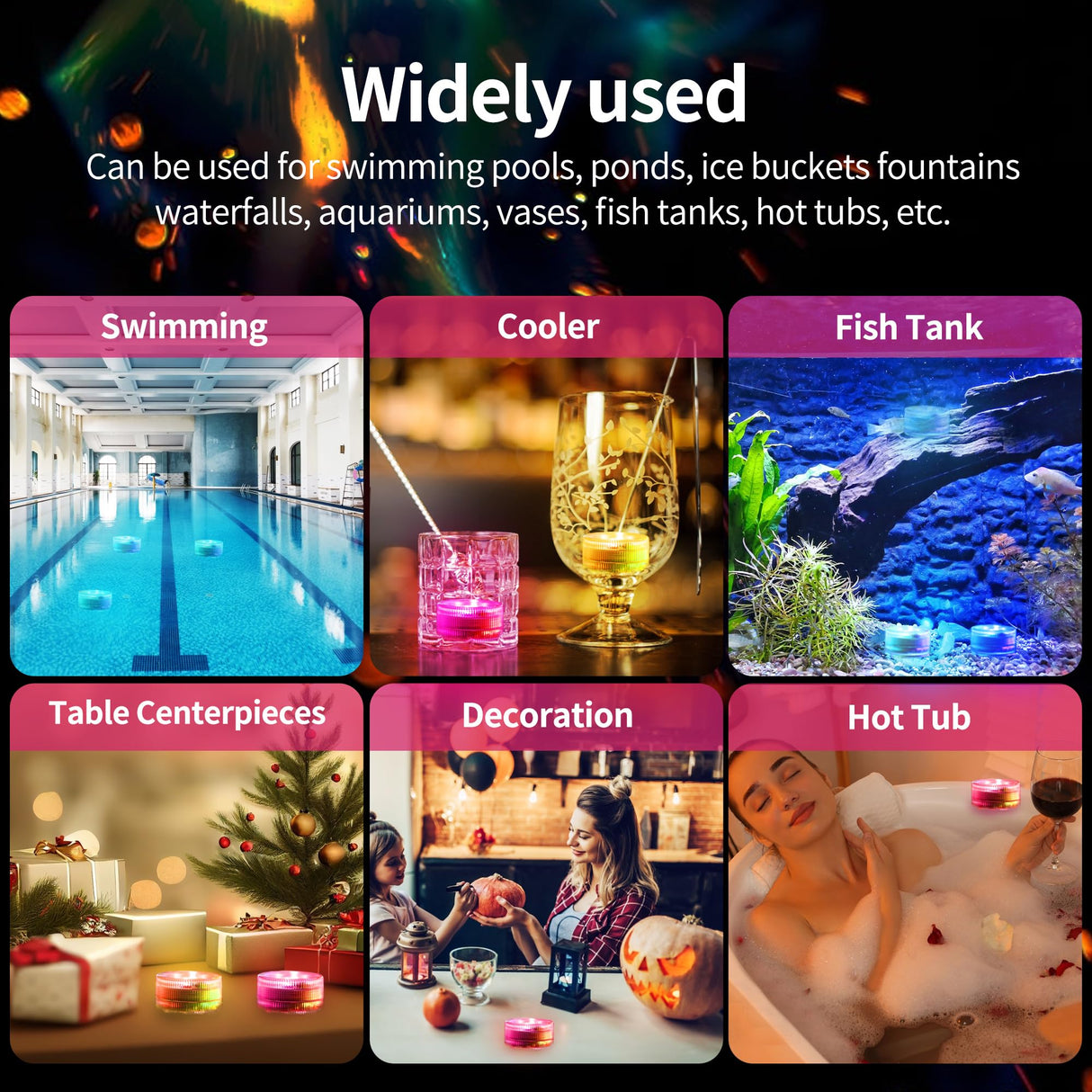 ALED LIGHT Submersible Led Lights with Remote,12 PCS RGBW Pool Light,Waterproof Pond Tea Light,Underwater Lights,Suitable for Vases, Fish Tanks, Hot Tubs, Parties,Wedding,Halloween,Christmas Decor