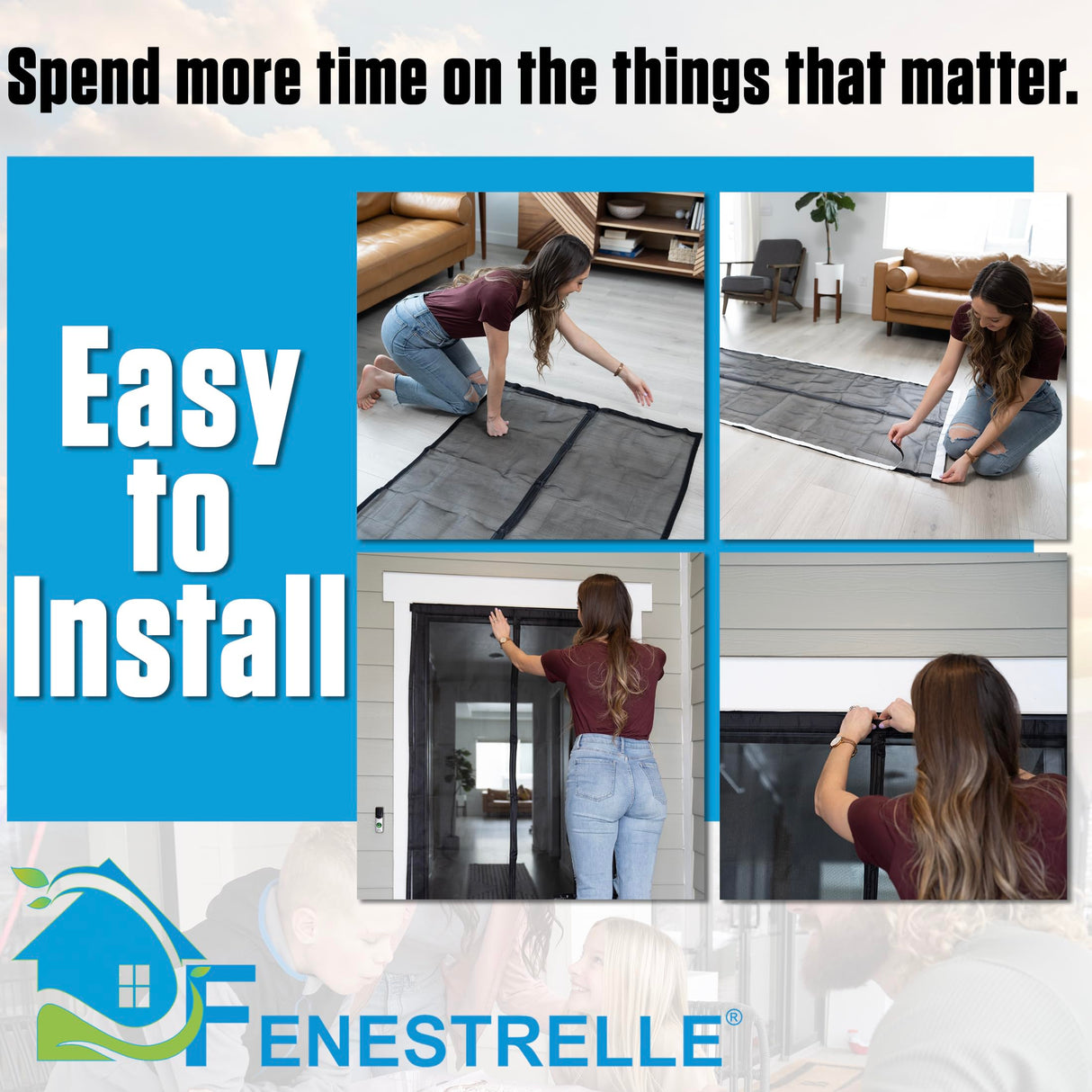 Fenestrelle Magnetic Screen Door – Heavy Duty, Hands Free Fiberglass Mesh with Self Closing Magnetic Seal, White Trim – Fits 34" x 80" Doors (Screen Size 36" x 82")