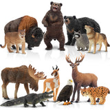 Toymany 12PCS North American Forest Animal Figurines, Realistic Jungle Animal Set Includes Moose,Cougar,Wolf,Bear,Eagle,Deer Educational Toy Cake Toppers Christmas Birthday Gift for Toddlers Kids 3-5