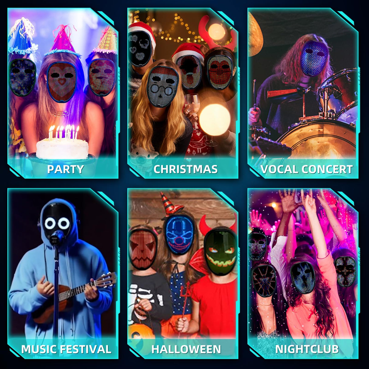 Ompusos LED Mask with Gesture Sensing, Light-Up Transforming Face Cover for Halloween, Christmas, Cosplay & Birthday Parties（APP Mask）