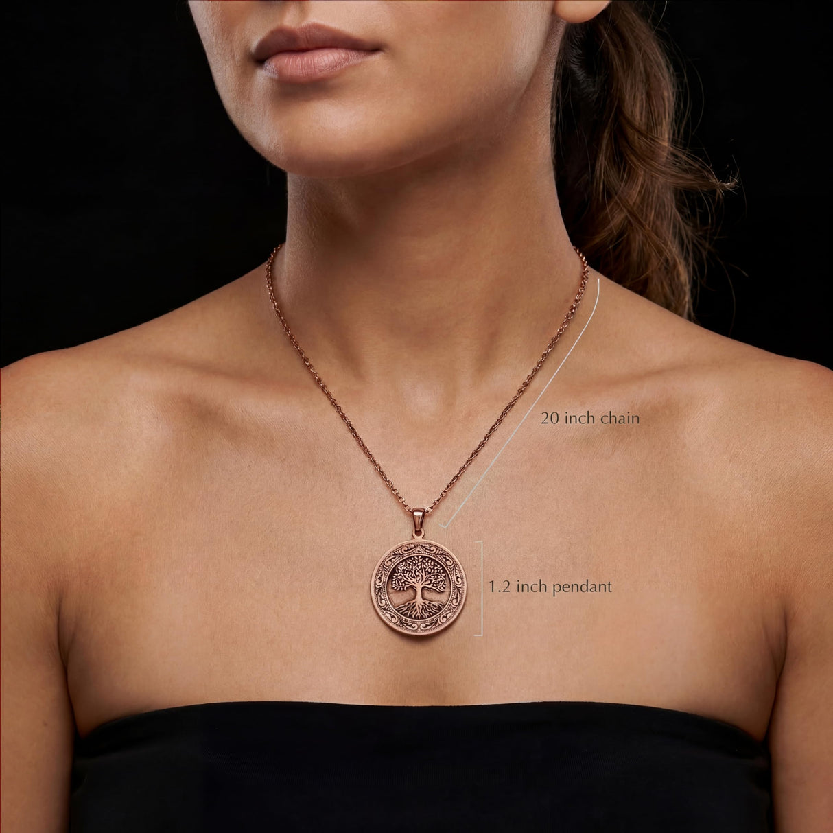 acycraft Tree of Life Pure Copper Pendant Necklace, Engraved Round Medallion (1.2”), 20.5” Stainless Steel Chain, Gift-Boxed | Aspendos