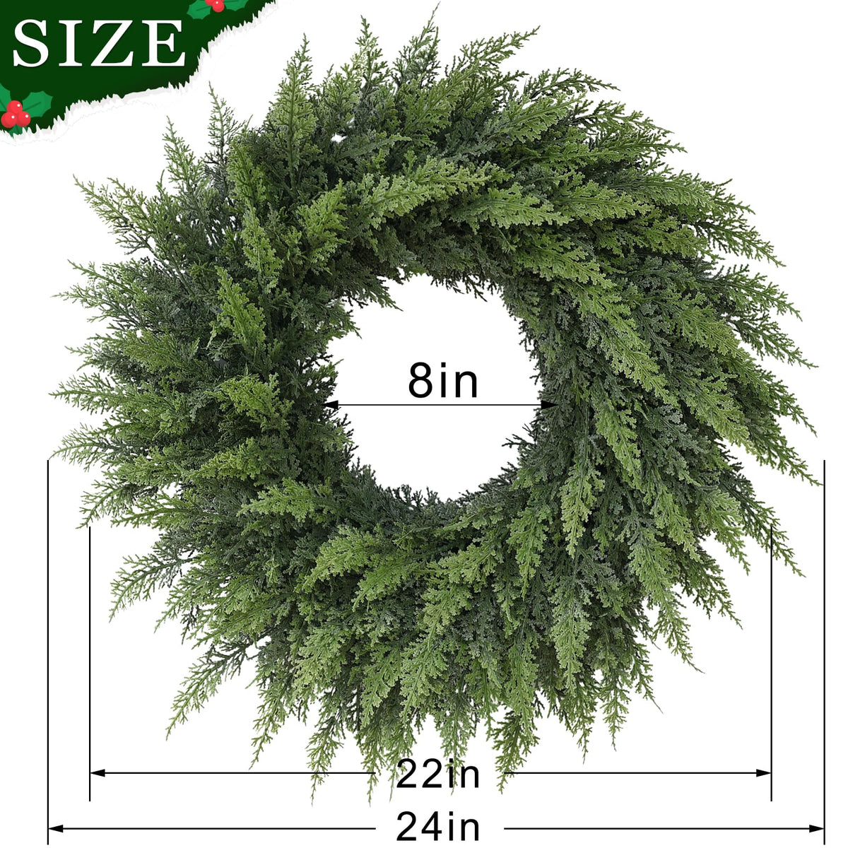 24" Lifelike Touch Artificial Cedar Wreath for Front Door Christmas Decor