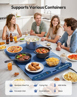 Gaiatop Food Warming Mat, Fast-Heating Silicone Electric Warming Tray with Heat Insulating Pad, 7-Level Temp 8h Timer Food Warmer Mat, Portable Heating Mat for Countertop Gatherings Party Home, Blue